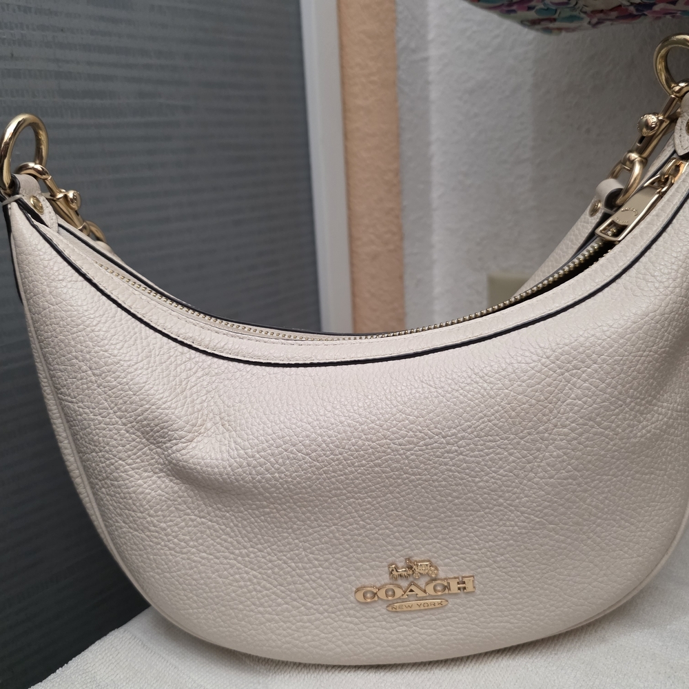 Coach Aria White Leather Shoulder Bag White Pebbled Leather